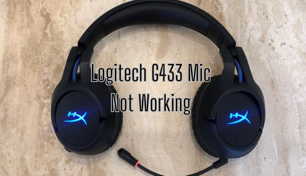 Illustration showing steps to troubleshoot Logitech G433 gaming headset microphone issue"